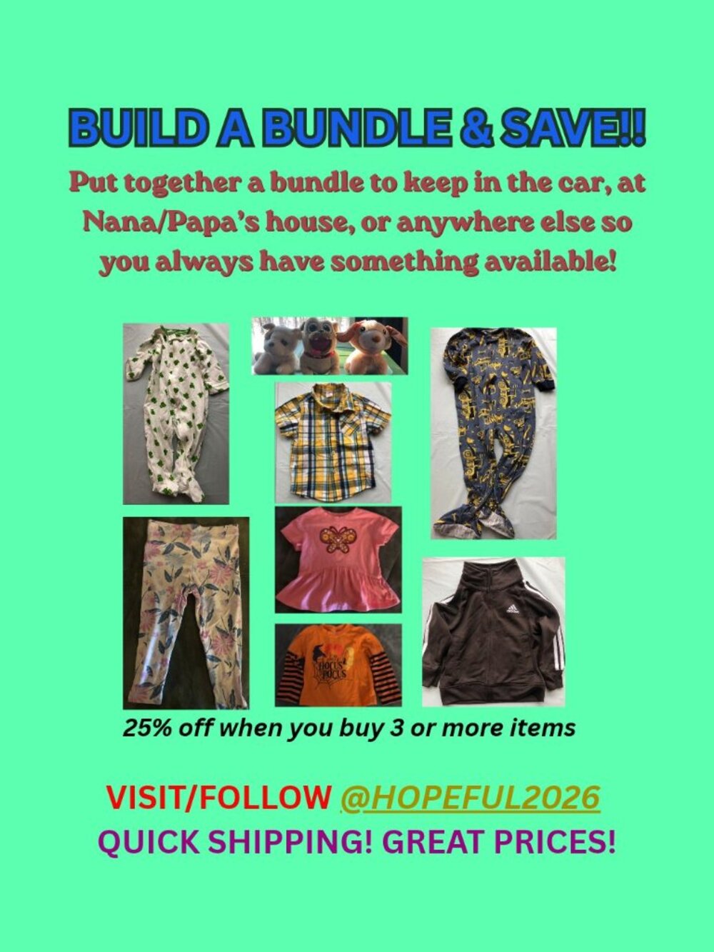 Build a bundle so you have items available no matter where you/your child are!